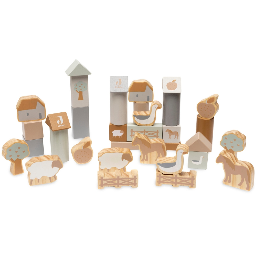 Jollein - Set de cubes en bois Farm (34 pièces)