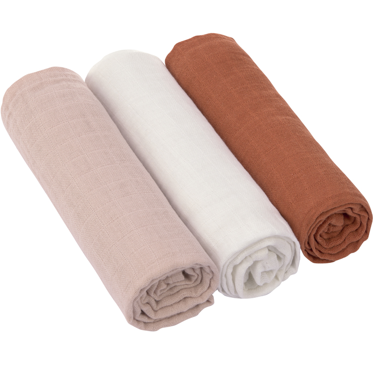 Lot de 3 langes en mousseline Cozy Home Rose, blanc et rouille (85 x 85 cm)
