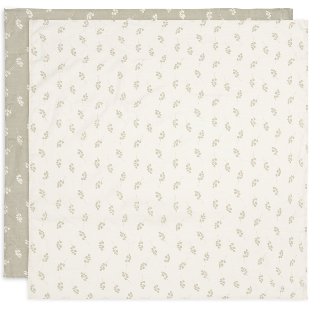 Jollein - Lot de 2 maxi langes en gaze de coton Twig Olive Green (115 x 115 cm)