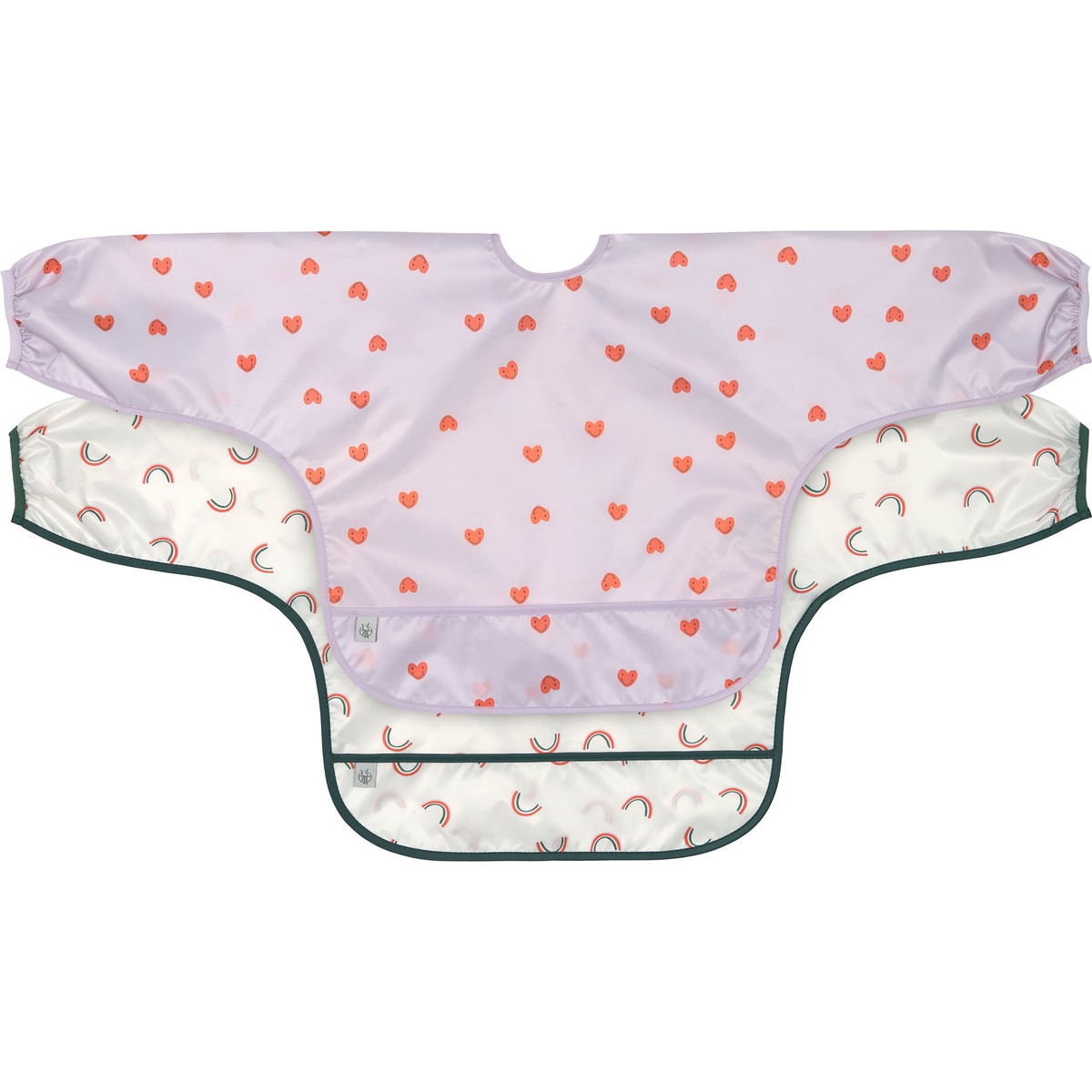 Lassig - Lot de 2 bavoirs manches longues Happy Rascals Coeur lavande