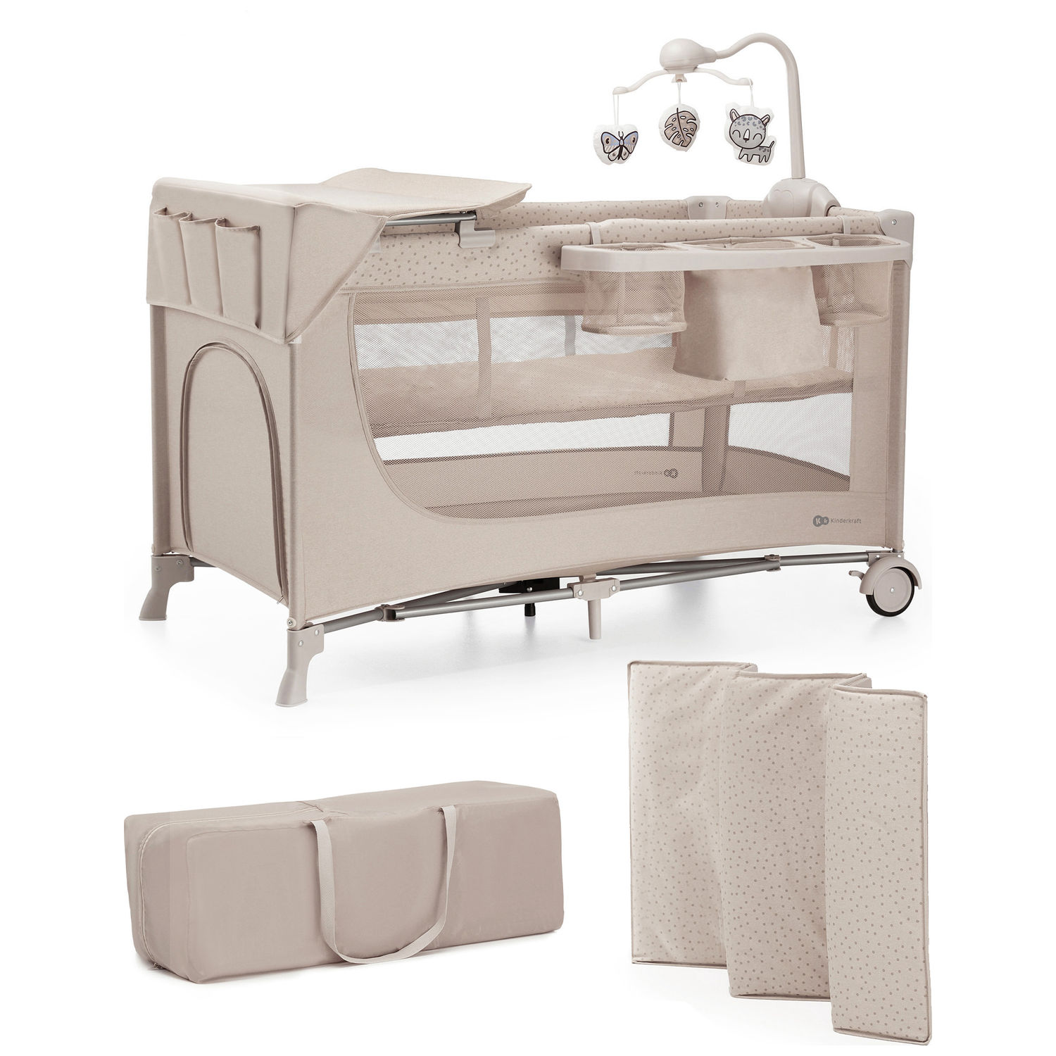 Kinderkraft - Lit parapluie 3 en 1 Joy 2 avec accessoires Beige