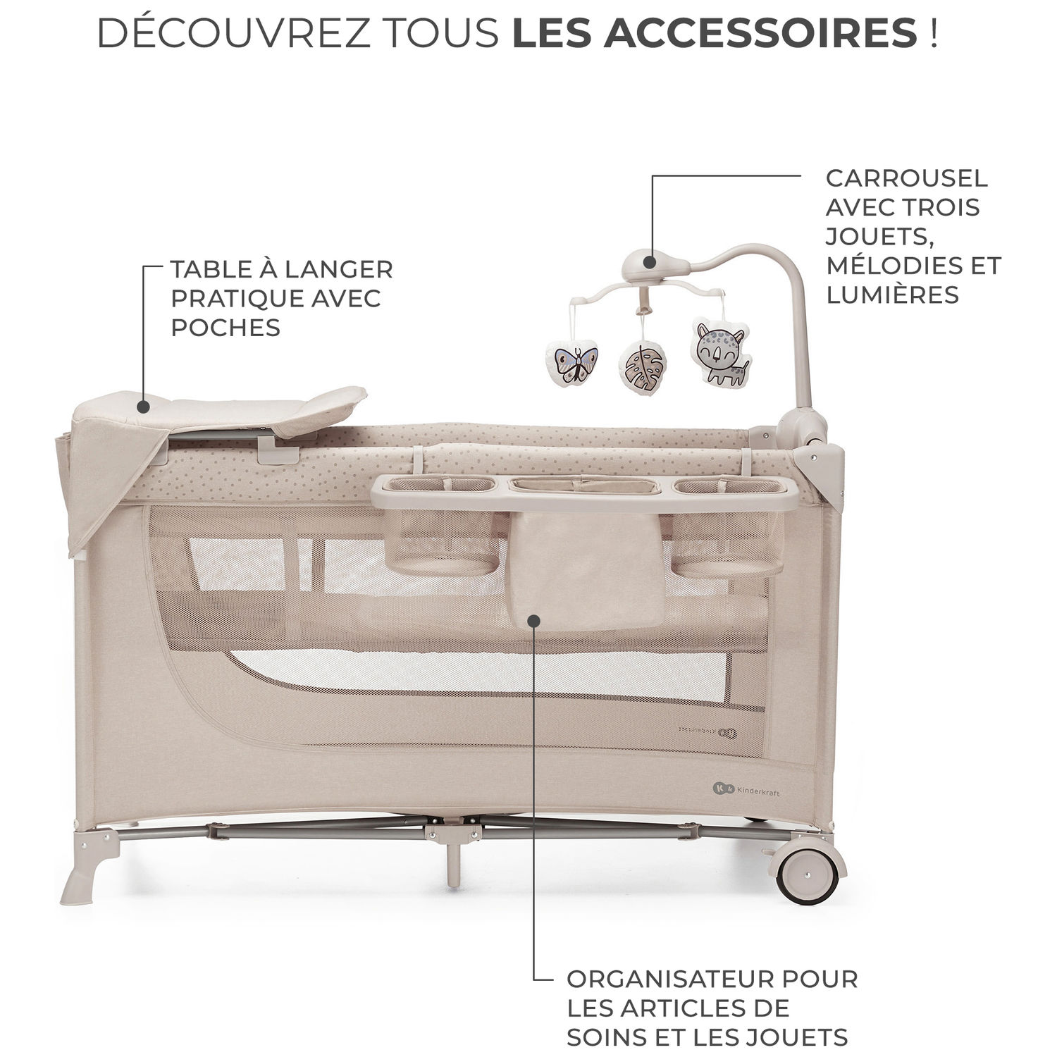 Lit parapluie 3 en 1 Joy 2 avec accessoires Beige (Kinderkraft) - Image 1