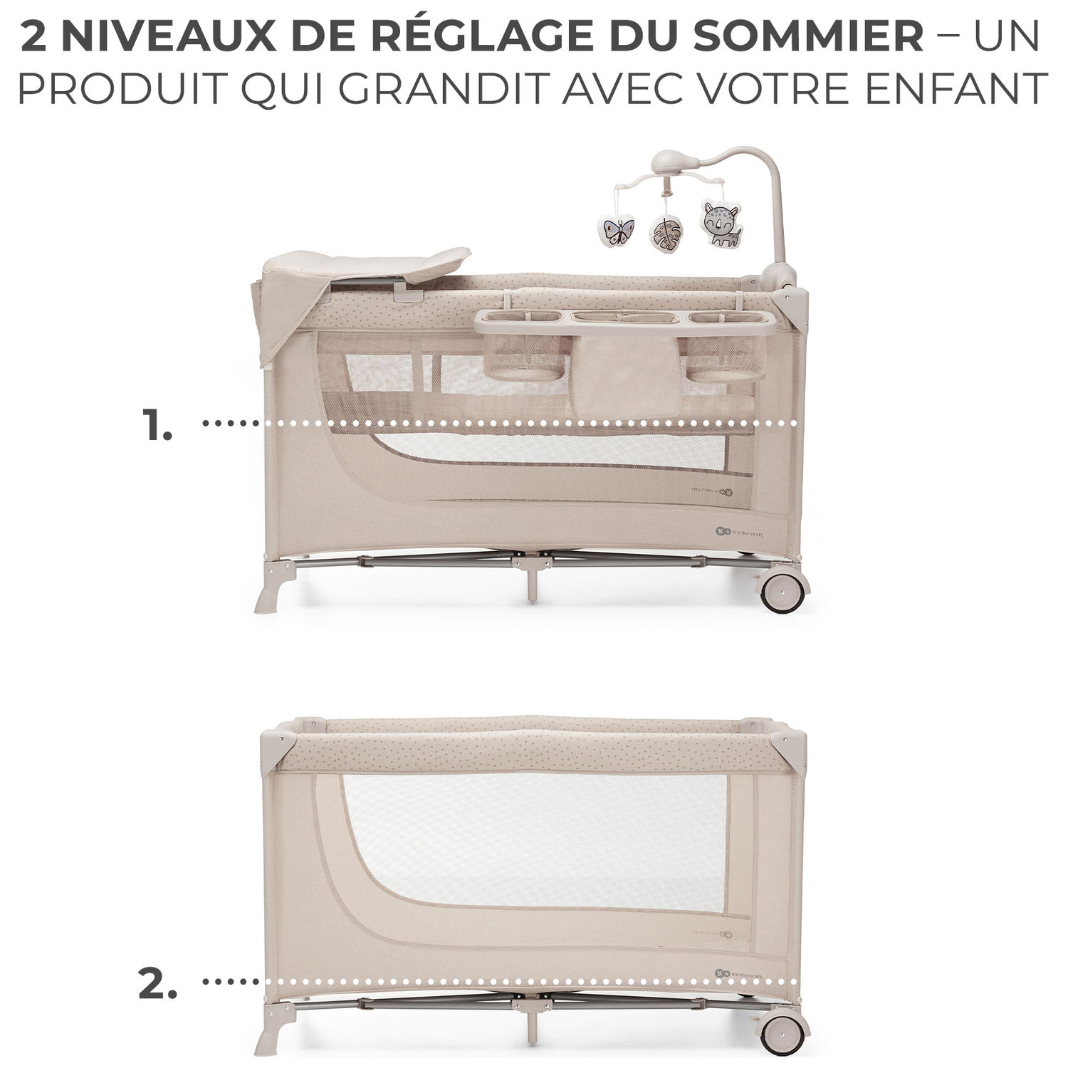 Lit parapluie 3 en 1 Joy 2 avec accessoires Beige (Kinderkraft) - Image 2
