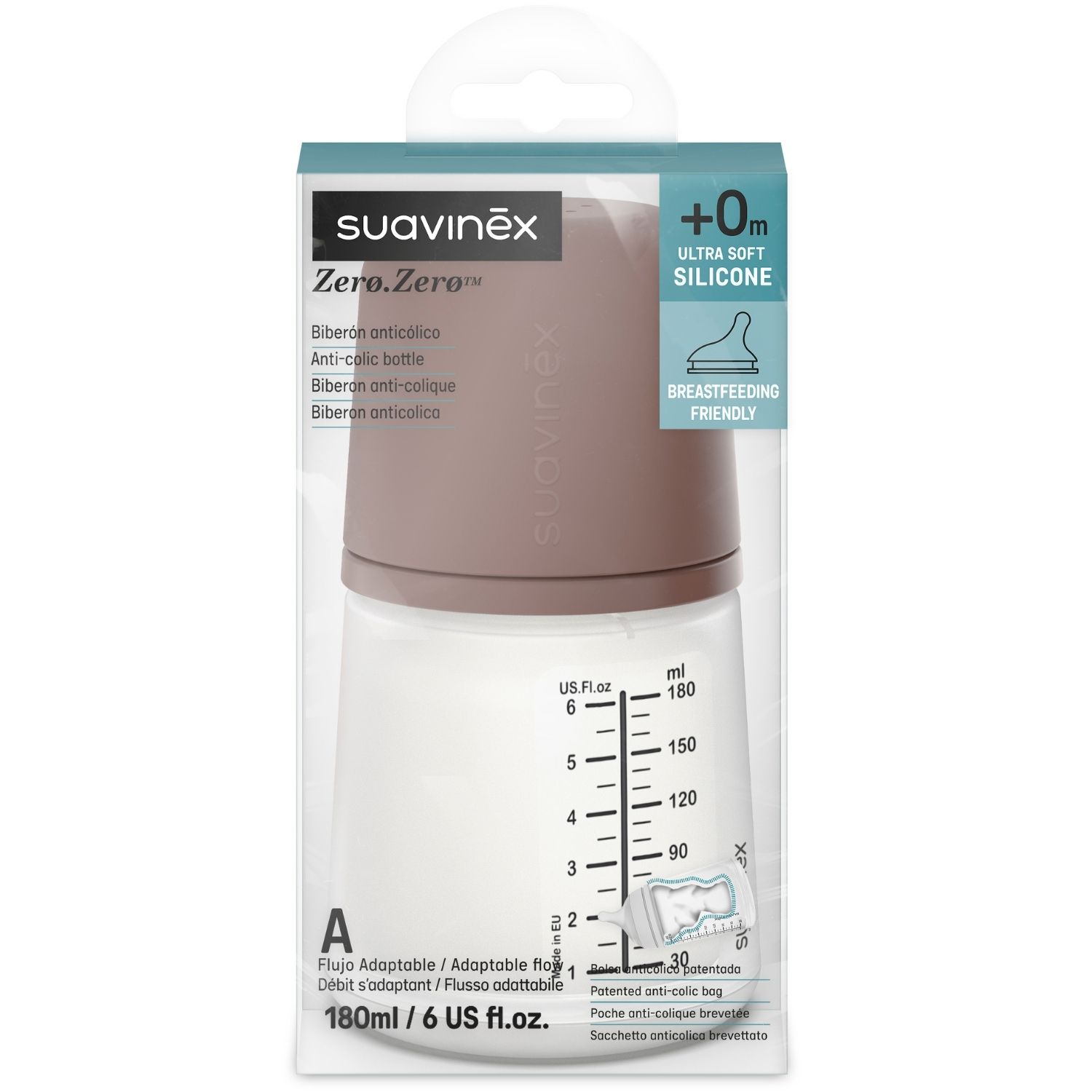 Biberon anti-colique Zerø.Zerø - Taille unique Spécial Allaitement - A Deep (180 ml) (Suavinex) - Image 7