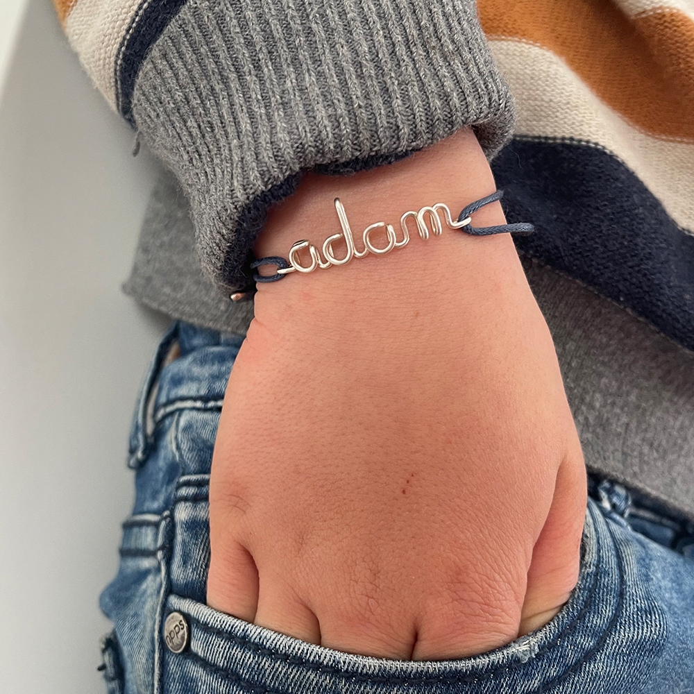 Bracelet cordon coton ciré Prénom argent (personnalisable) (Padam Padam) - Image 1