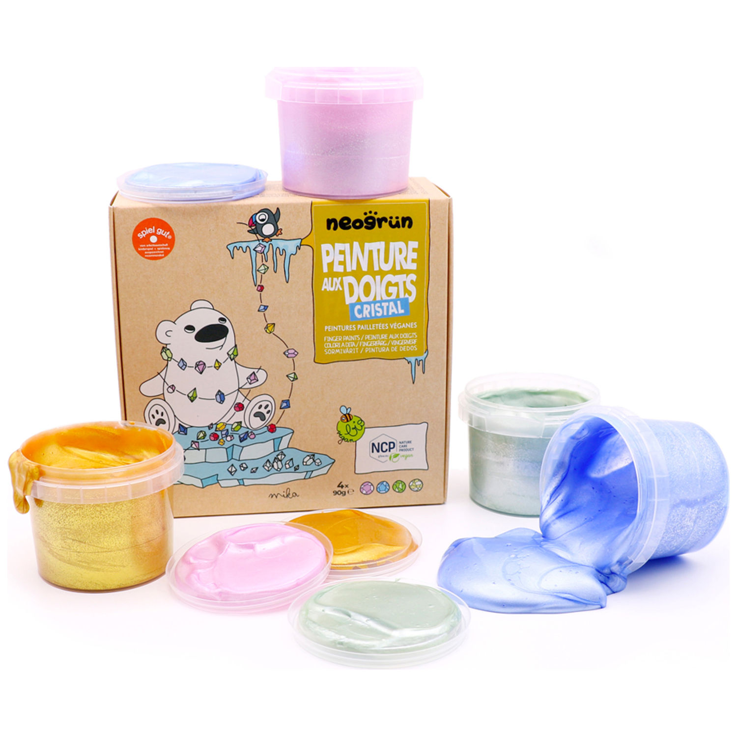 Coffret Mika peinture aux doigts naturelle et vegan Cristal (assort. 4 pots) (Neogrün) - Image 2