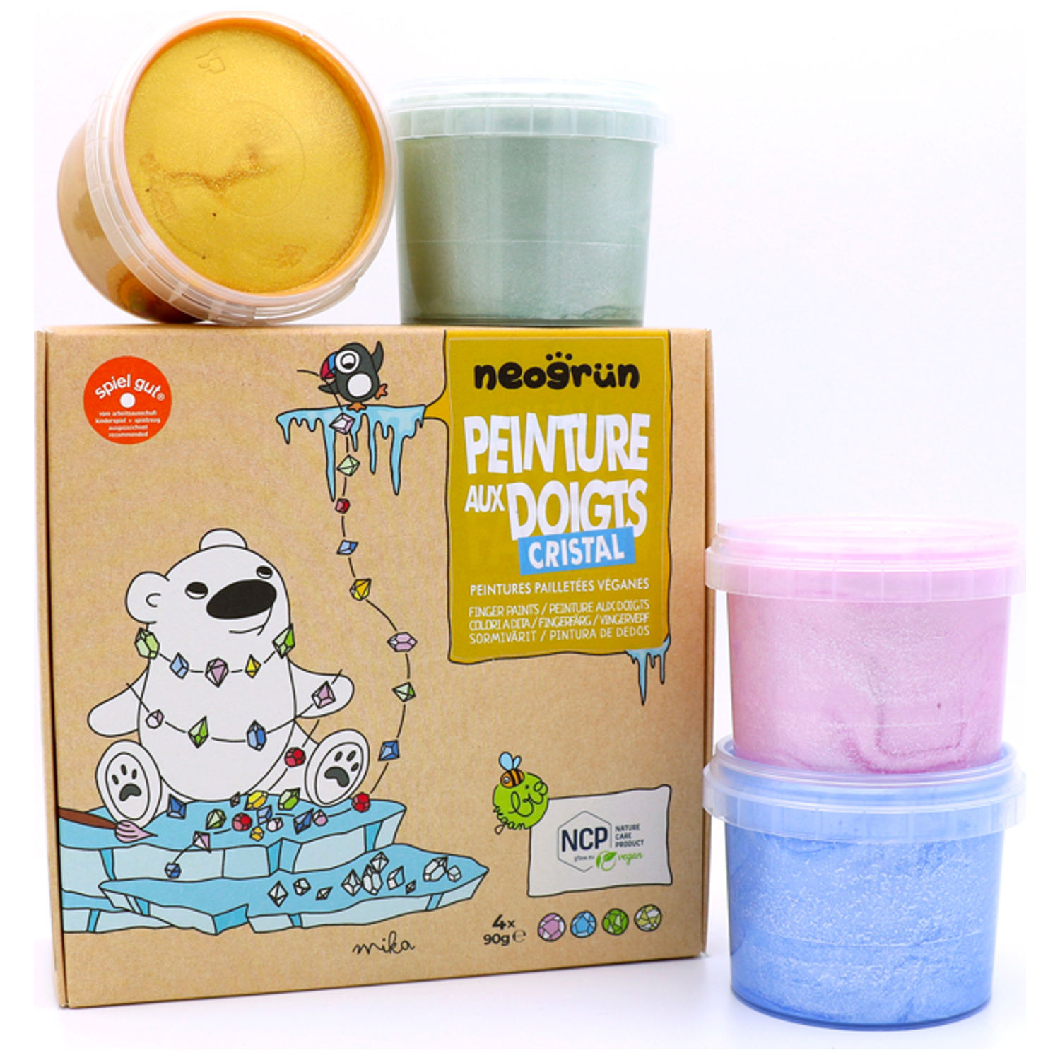 Coffret Mika peinture aux doigts naturelle et vegan Cristal (assort. 4 pots) (Neogrün) - Image 3