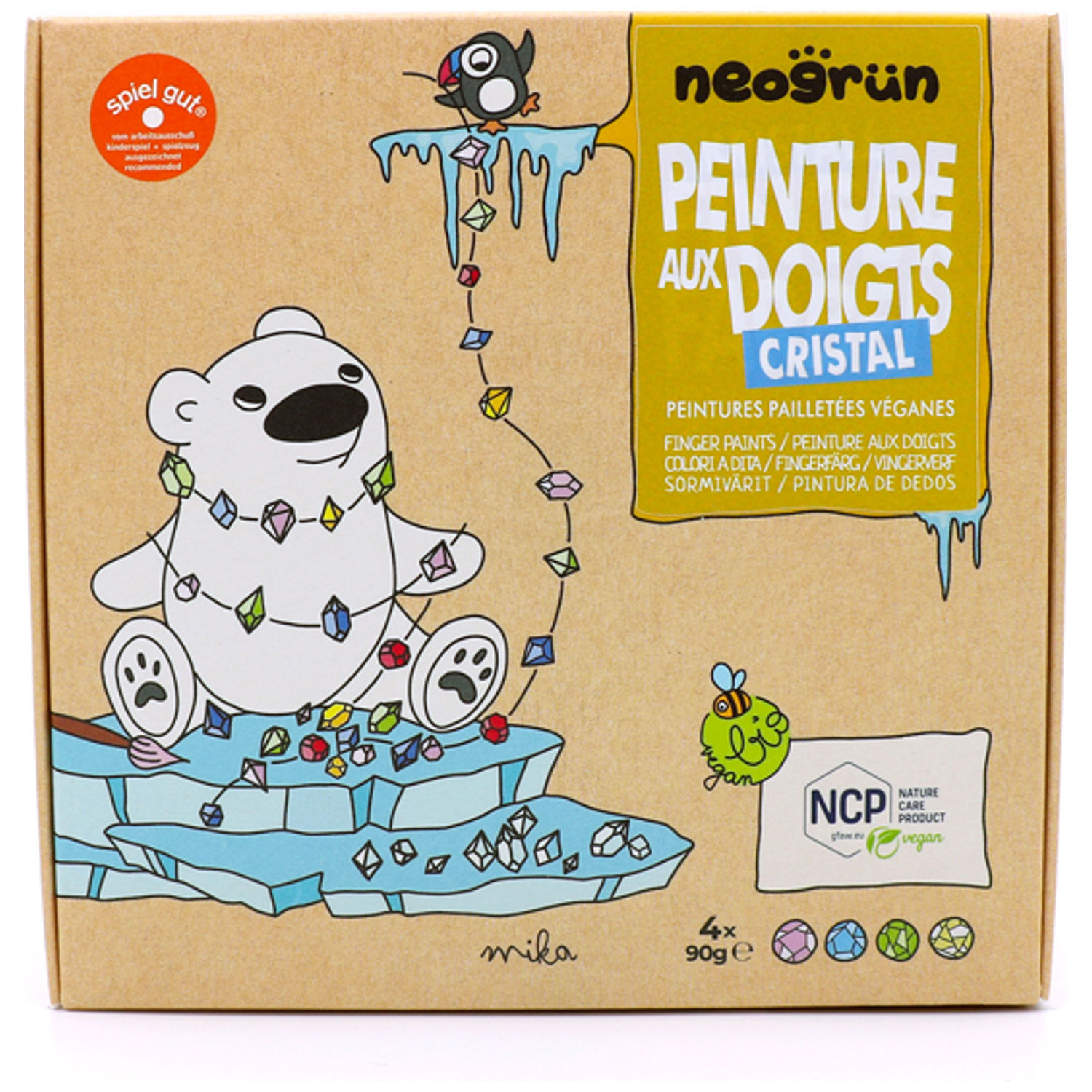 Coffret Mika peinture aux doigts naturelle et vegan Cristal (assort. 4 pots) (Neogrün) - Image 5