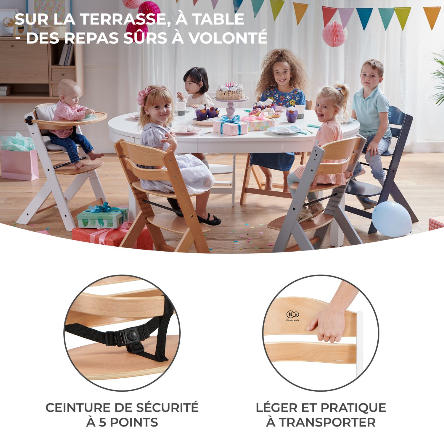 Chaise haute évolutive Enock avec coussin Natural-White (Kinderkraft) - Image 4