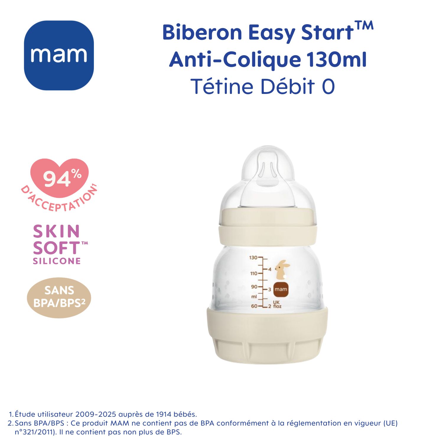 Biberon Easy Start nouveau-né - 130ml - Sable - Tétine débit 0 (Mam) - Image 4
