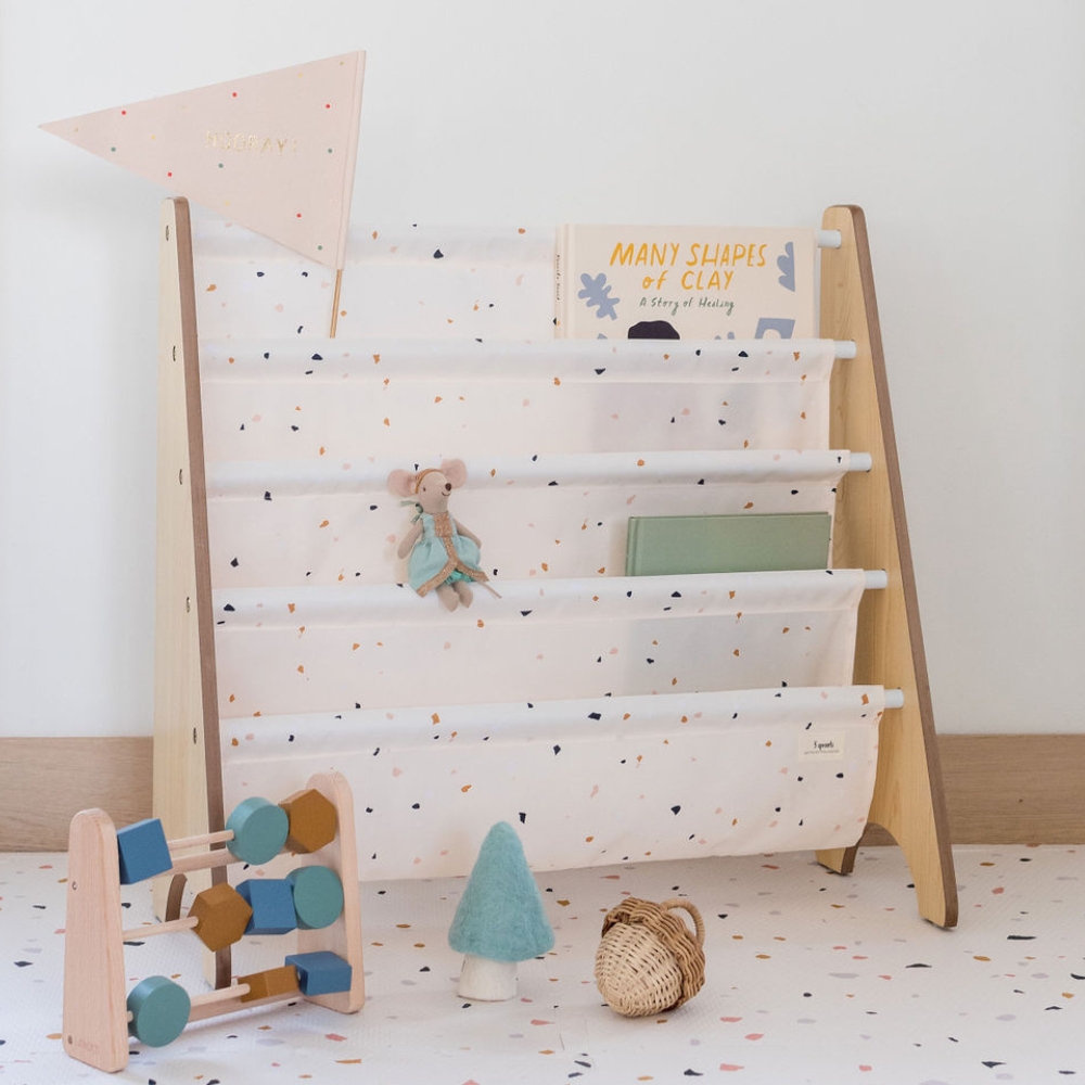 3 sprouts - Bibliothèque en tissu recyclé Terrazzo crème