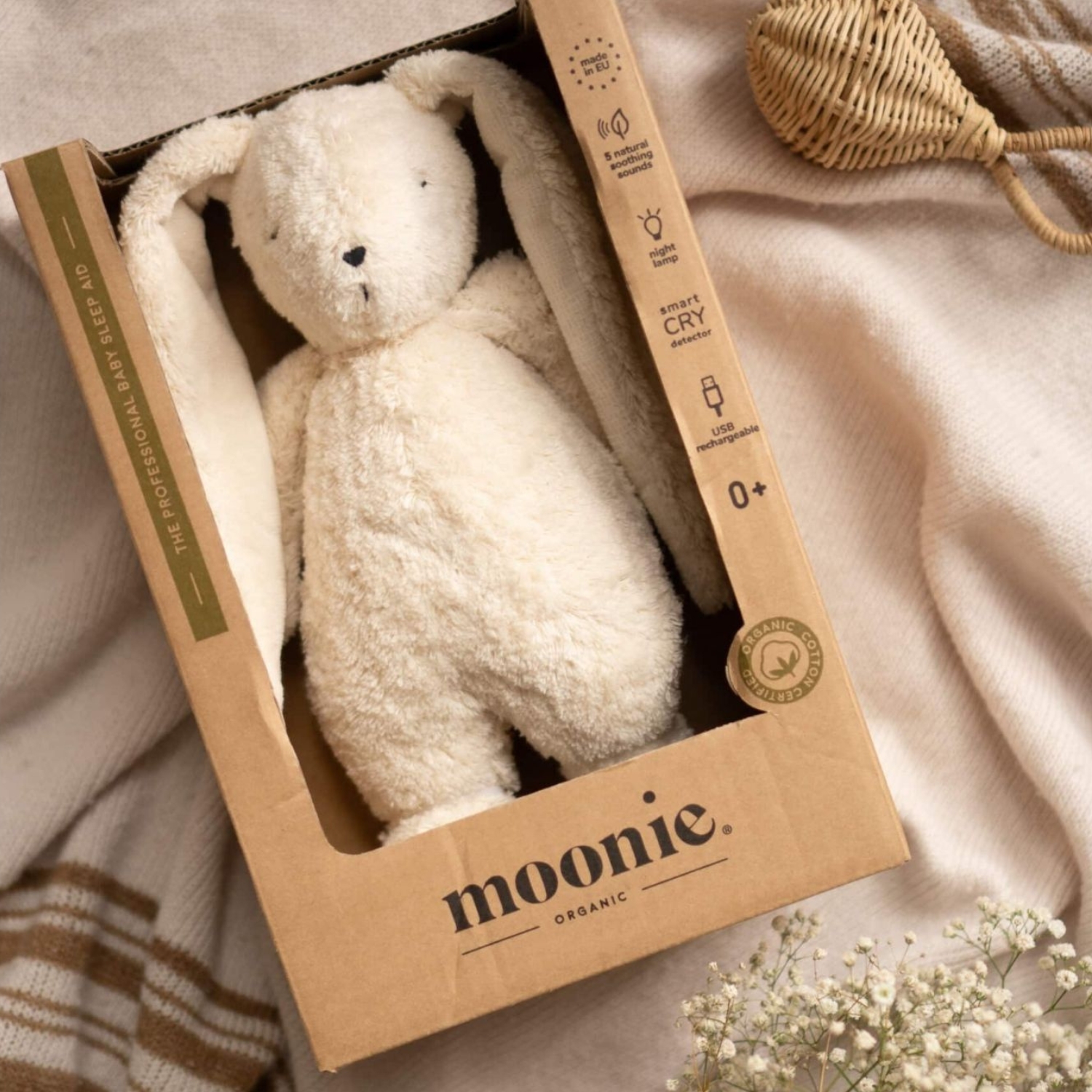 Peluche veilleuse lapin nature bio avec sons & lumières sable 2.0 (Moonie) - Image 4