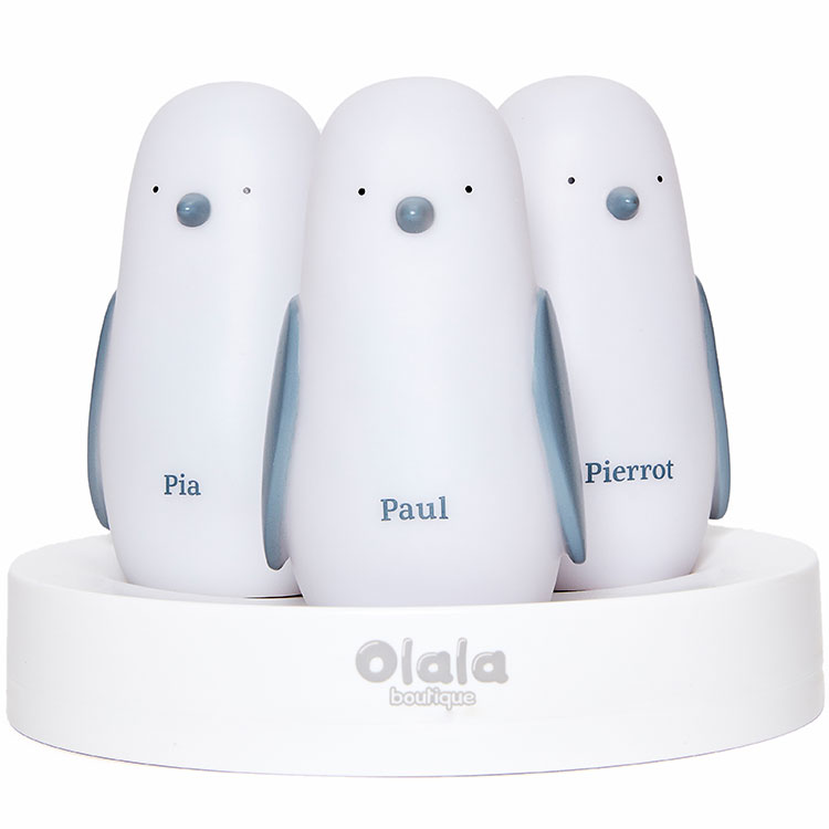 Lot de 3 veilleuses nomades pingouin Paul, Pia et Pierrot