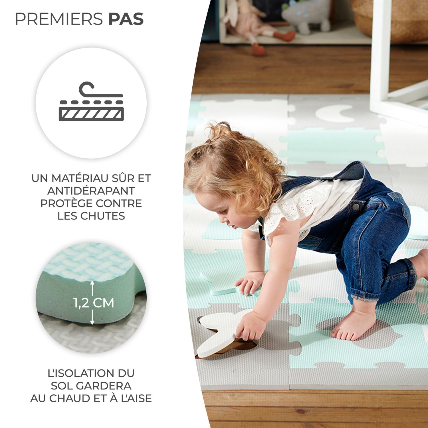 Tapis puzzle Luno Shapes Mint (165 x 185 cm) (Kinderkraft) - Image 3
