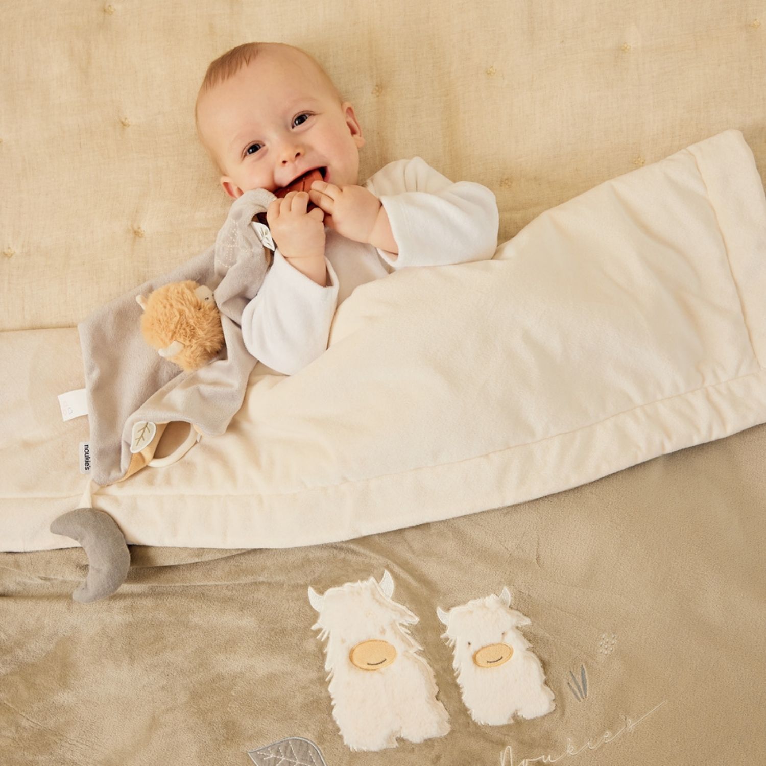 Doudou plat attache sucette Fluffy Cow (Noukie's) - Image 1