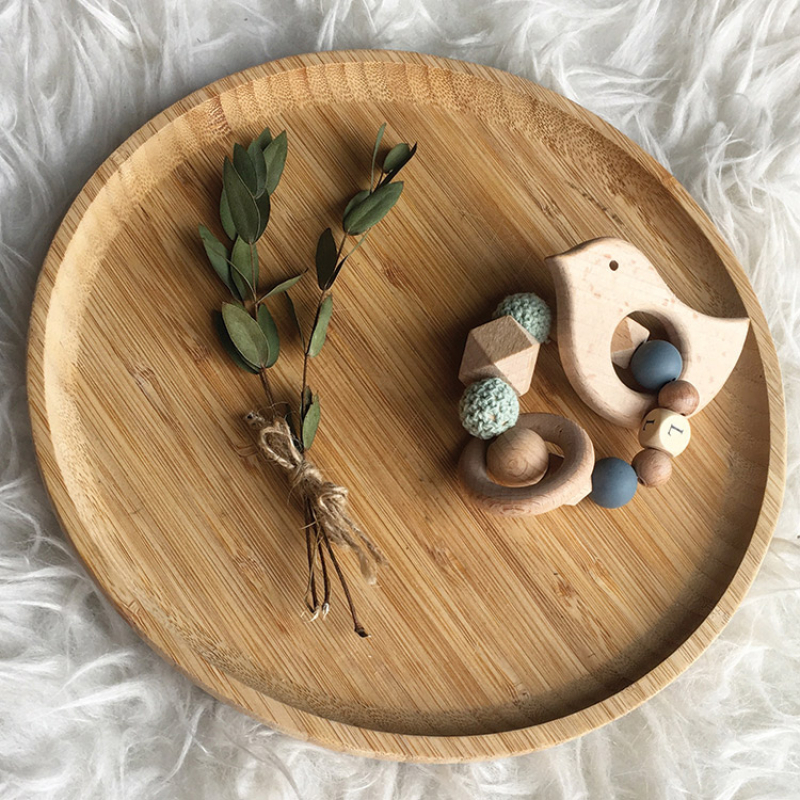 Tata Lucette - Anneau de dentition en bois Oiseau mint et ardoise