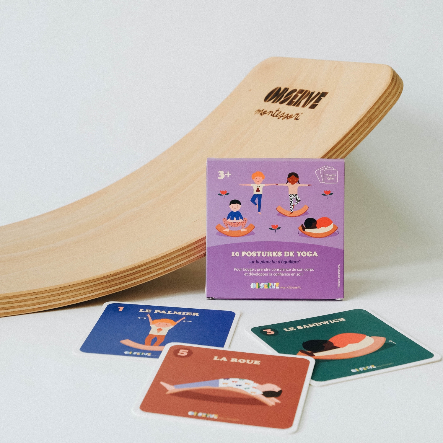 Planche d'équilibre avec ses 10 cartes de Yoga (Observe Montessori) - Image 4