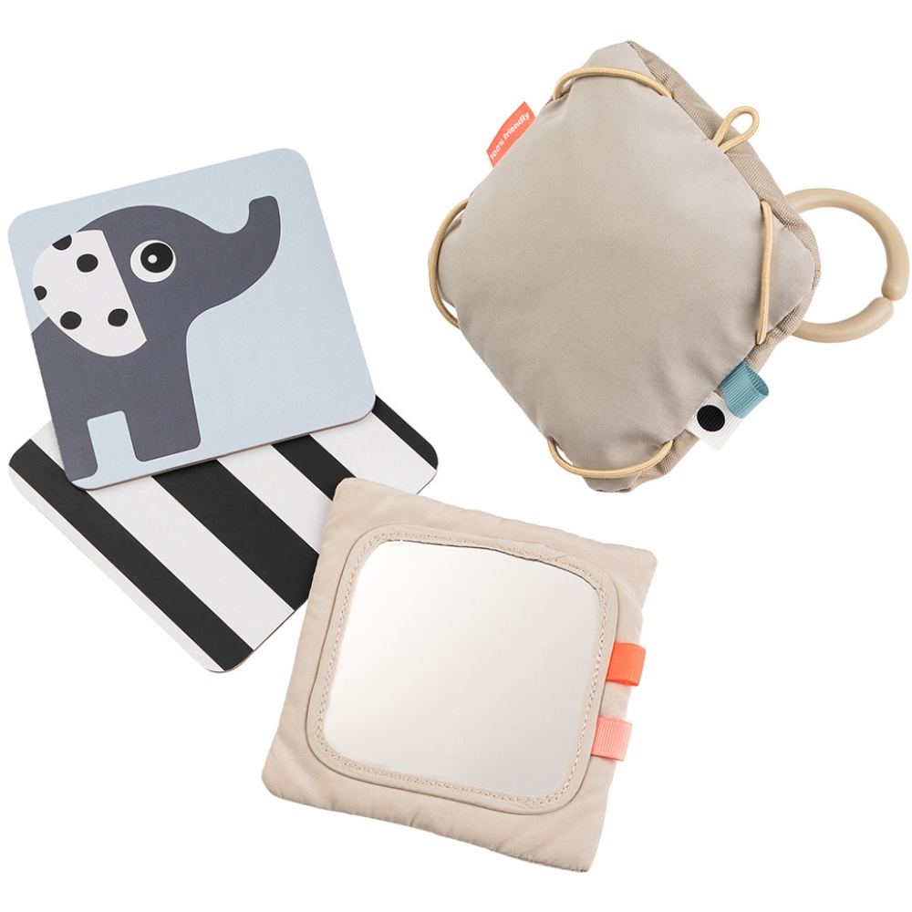 Done by deer - Support avec cartes de motifs contrastés Deer friends Sable