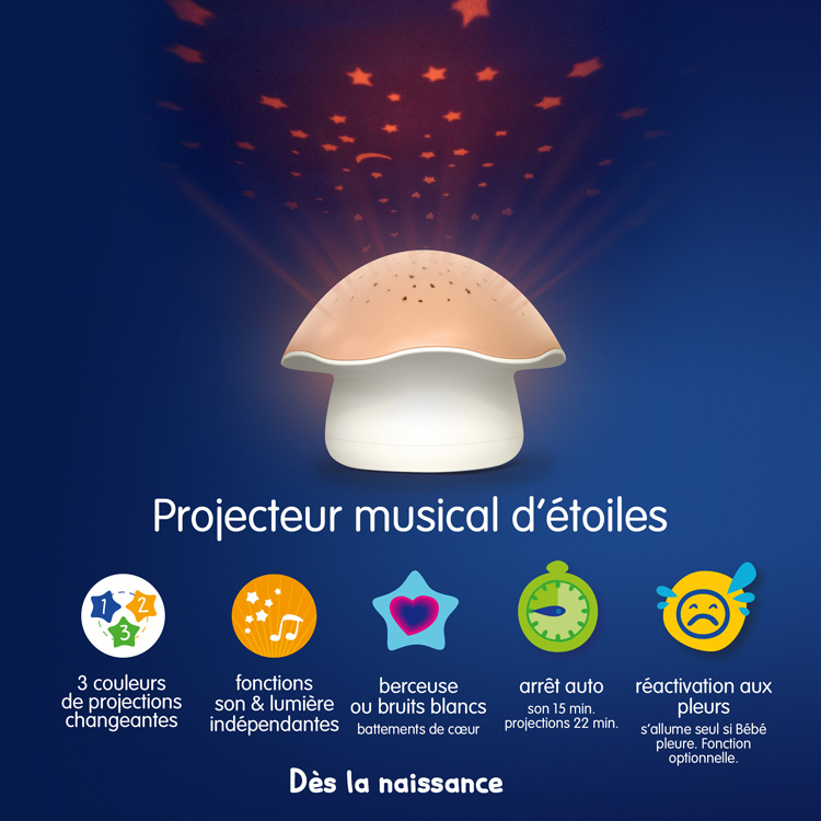 Projecteur d'étoiles Champignon rose (Pabobo) - Image 3
