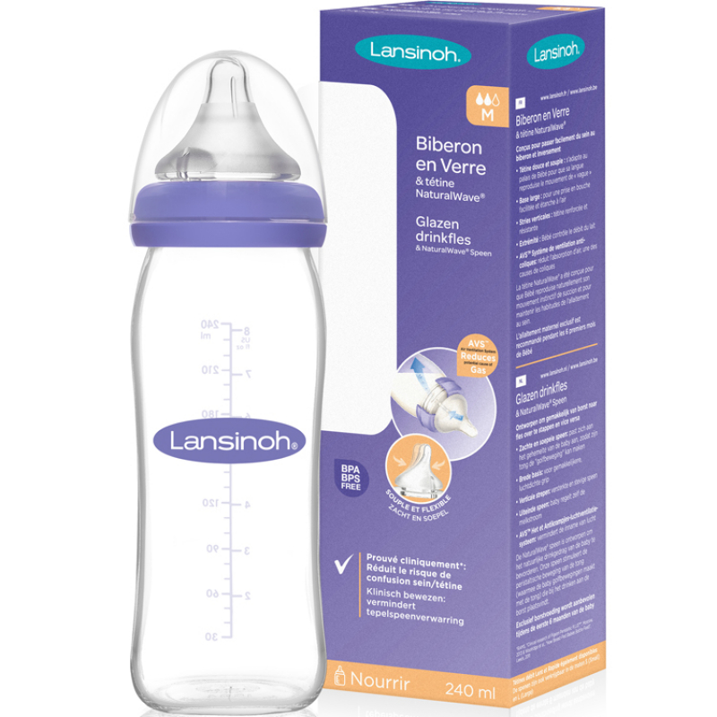 Biberon en verre Natural Wave spécial allaitement (240 ml) (Lansinoh) - Image 5