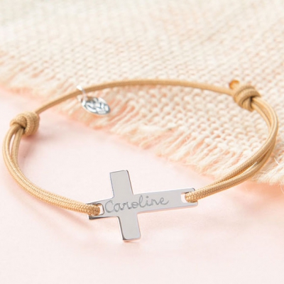 Bracelet sur cordon Croix plate personnalisable (argent 925°) (Merci Maman) - Image 8