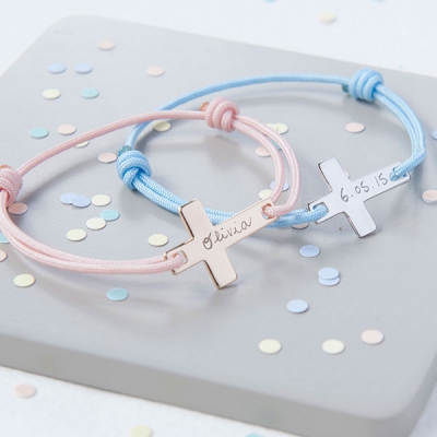 Bracelet sur cordon Croix plate personnalisable (argent 925°) (Merci Maman) - Image 6
