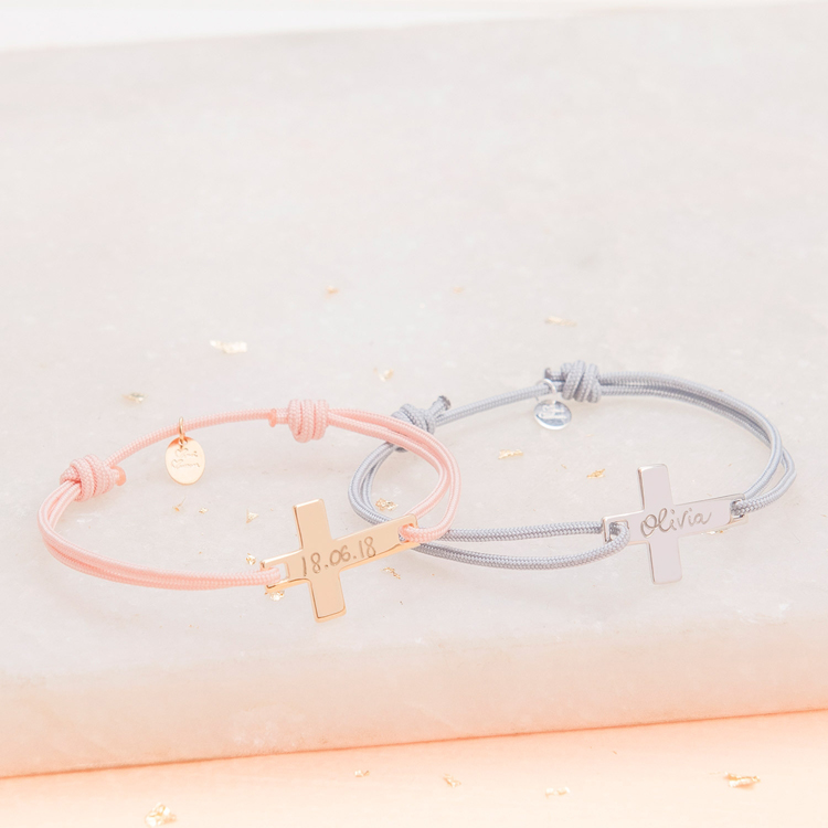 Bracelet sur cordon Croix plate personnalisable (argent 925°) (Merci Maman) - Image 7