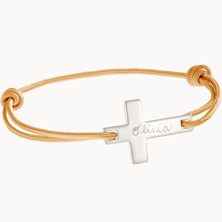 Bracelet sur cordon Croix plate personnalisable (argent 925°) (Merci Maman) - Image 9