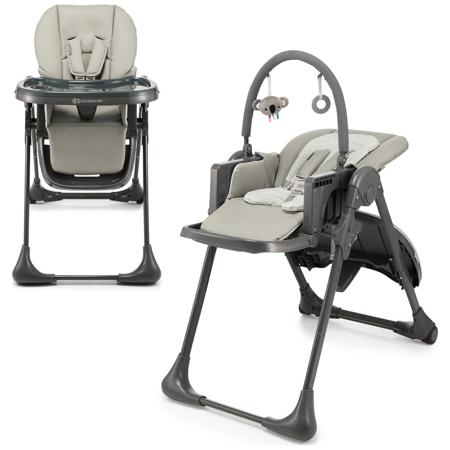 Kinderkraft - Chaise haute 2 en 1 Tummie Grey