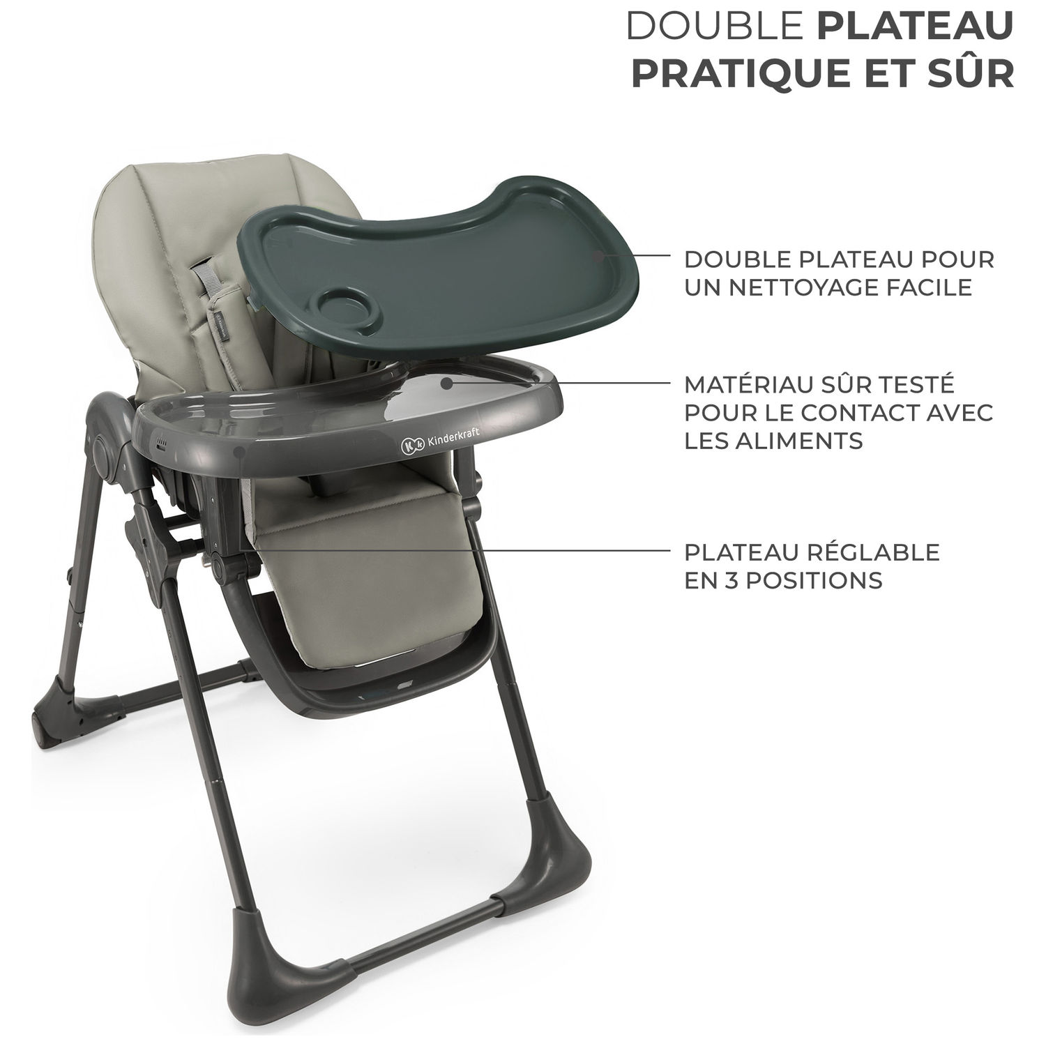Chaise haute 2 en 1 Tummie Grey (Kinderkraft) - Image 3