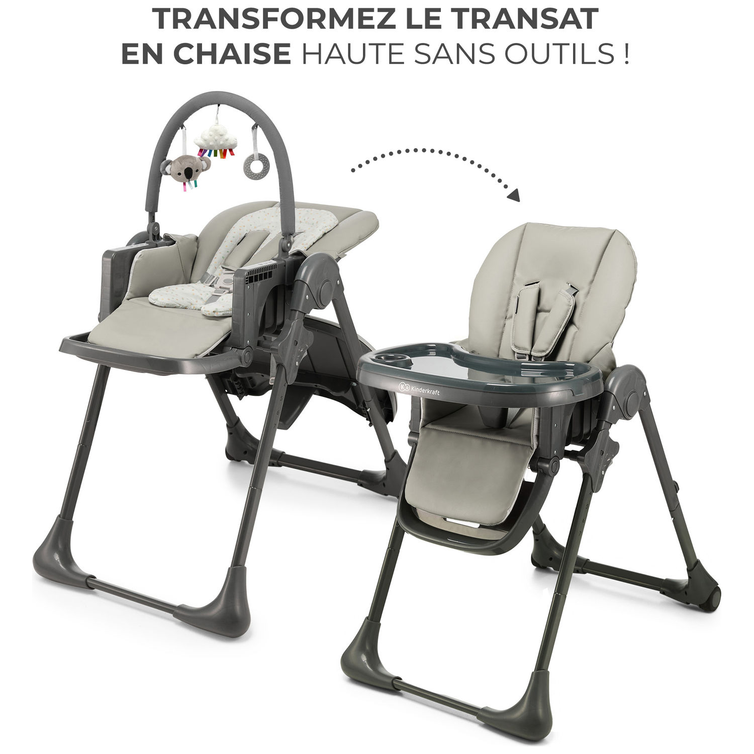 Chaise haute 2 en 1 Tummie Grey (Kinderkraft) - Image 6
