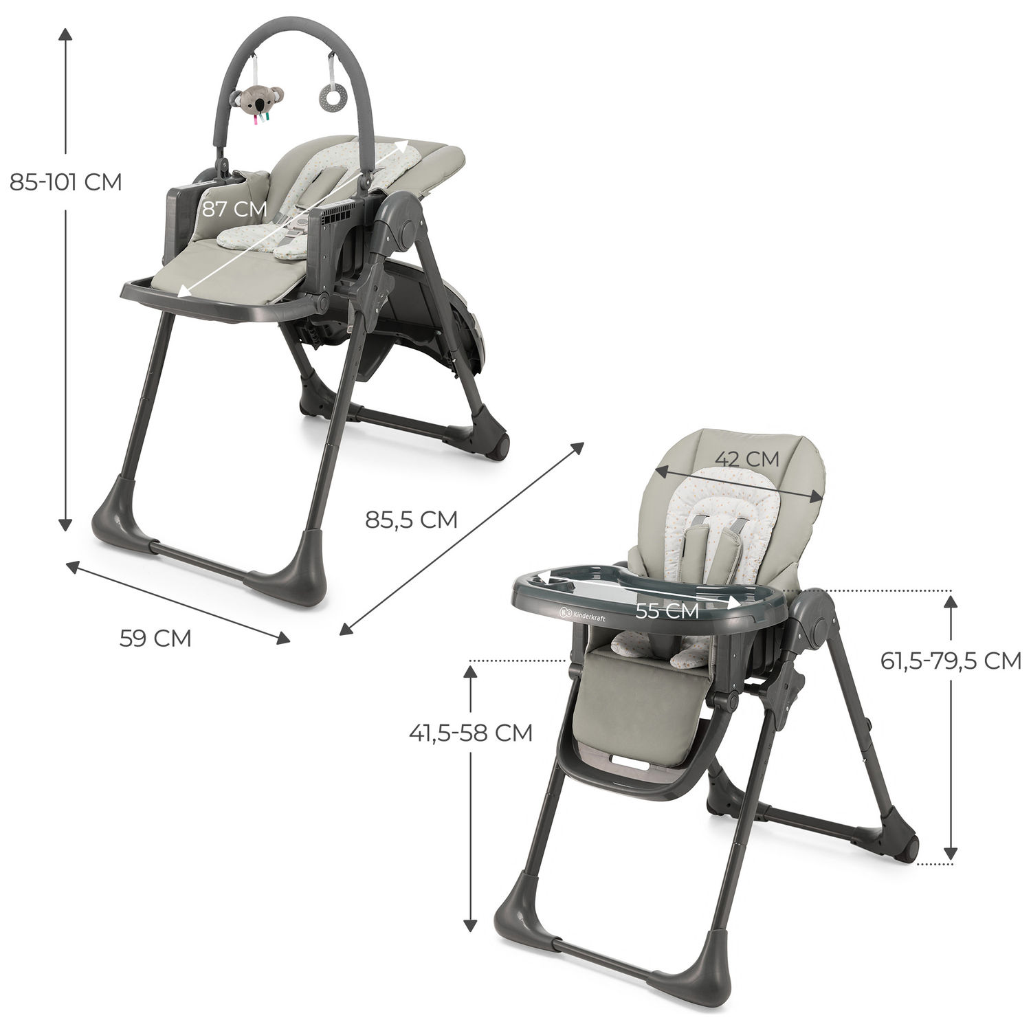 Chaise haute 2 en 1 Tummie Grey (Kinderkraft) - Image 8