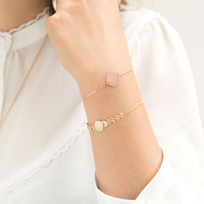 Bracelet Pastille sur chaîne personnalisable (plaqué or rose) (Merci Maman) - Image 2