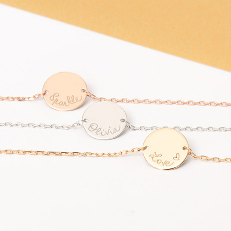 Bracelet Pastille sur chaîne personnalisable (plaqué or rose) (Merci Maman) - Image 4