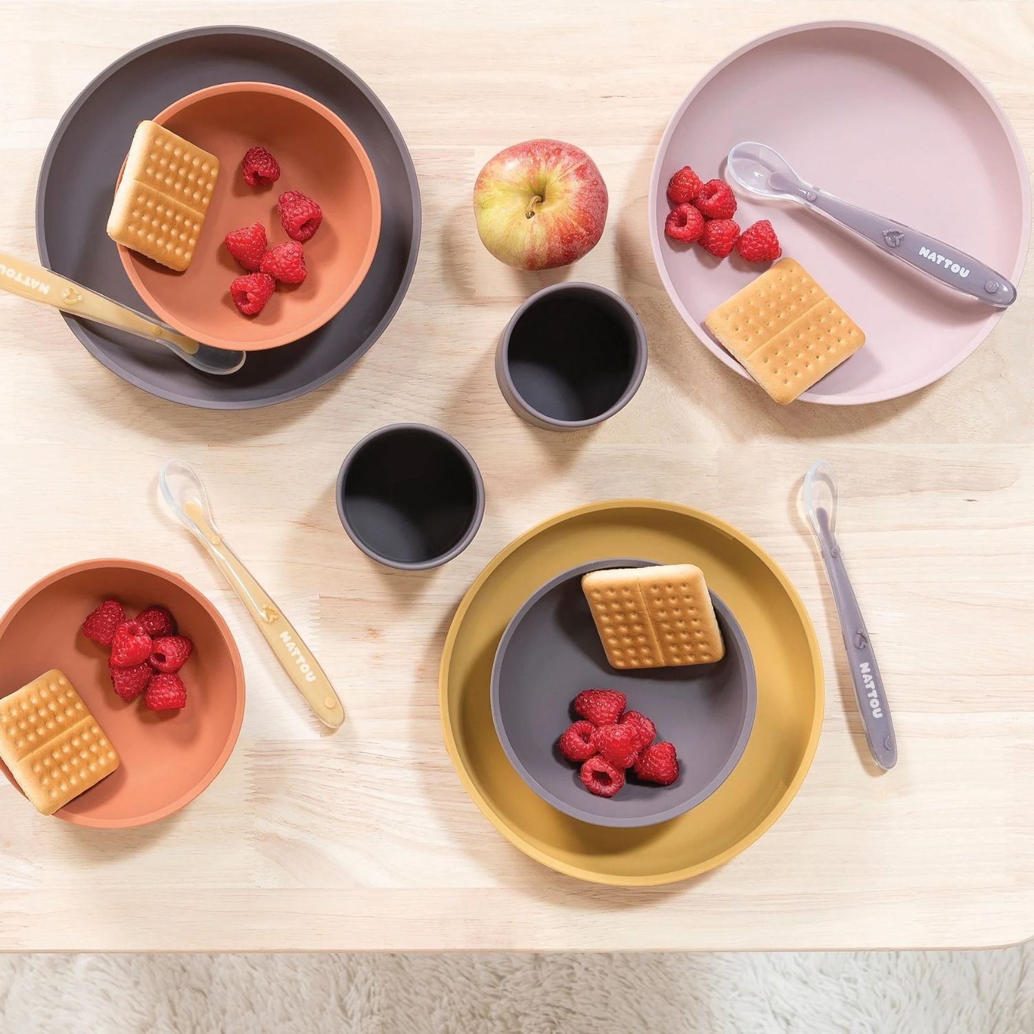 Nattou - Coffret repas Gris-Brique-Ocre (4 pièces)