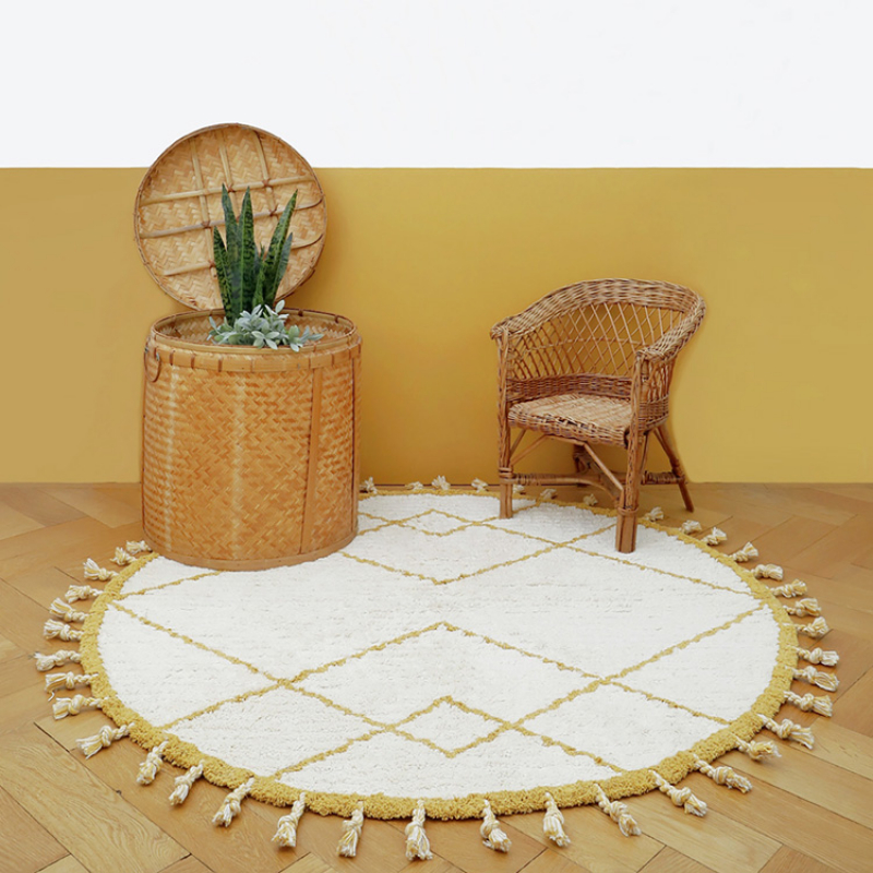 Tapis lavable rond Côme écru et mangue (120 cm) (Nattiot) - Image 3