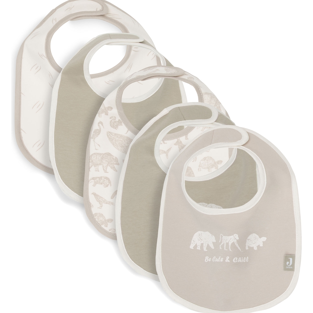 Jollein - Lot de 5 bavoirs imperméables Animals Nougat