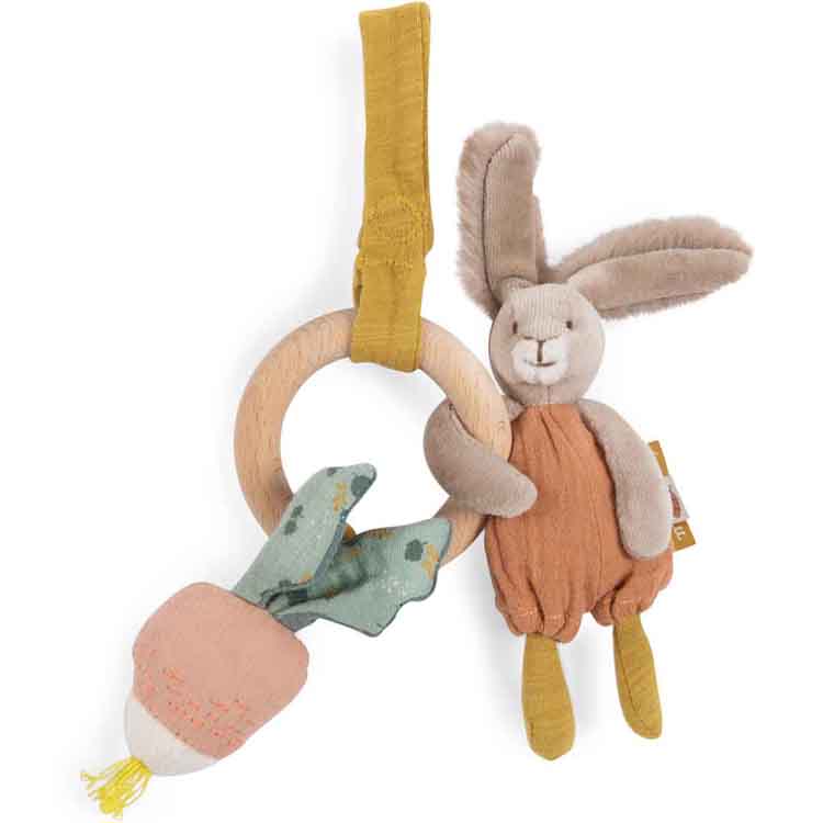 Moulin Roty - Hochet anneau bois lapin Trois petits lapins
