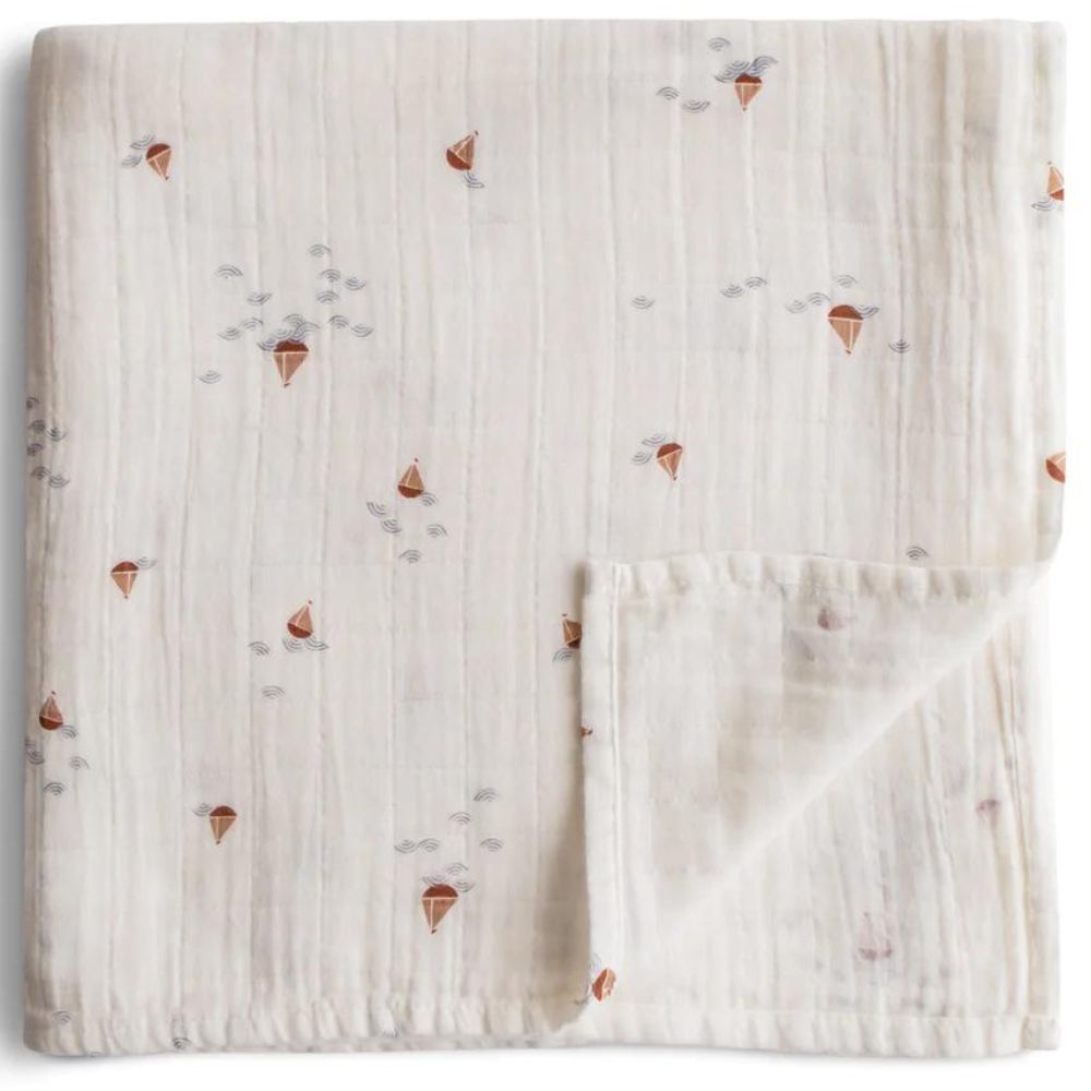 Maxi lange en coton bio Boats (120 x 120 cm) (Mushie) - Image 1