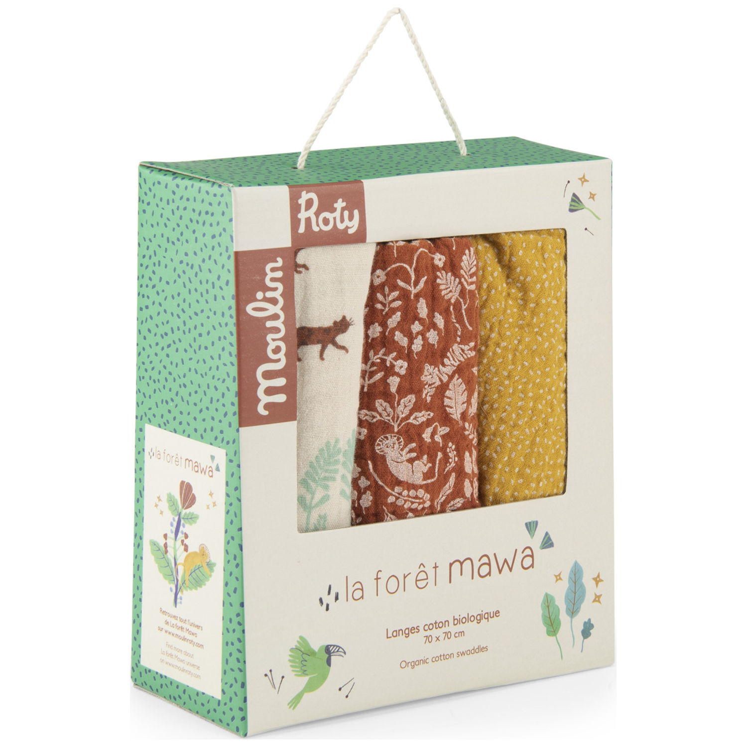 Set de 3 langes imprimés La forêt Mawa (Moulin Roty) - Image 4