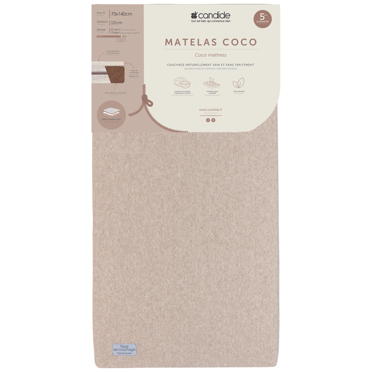 Matelas Coco déhoussable 360° (70x140 cm)