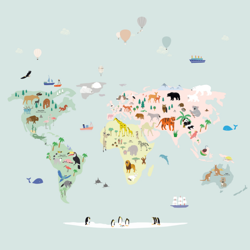 Papier peint panoramique Carte du monde (250 x 200 cm)