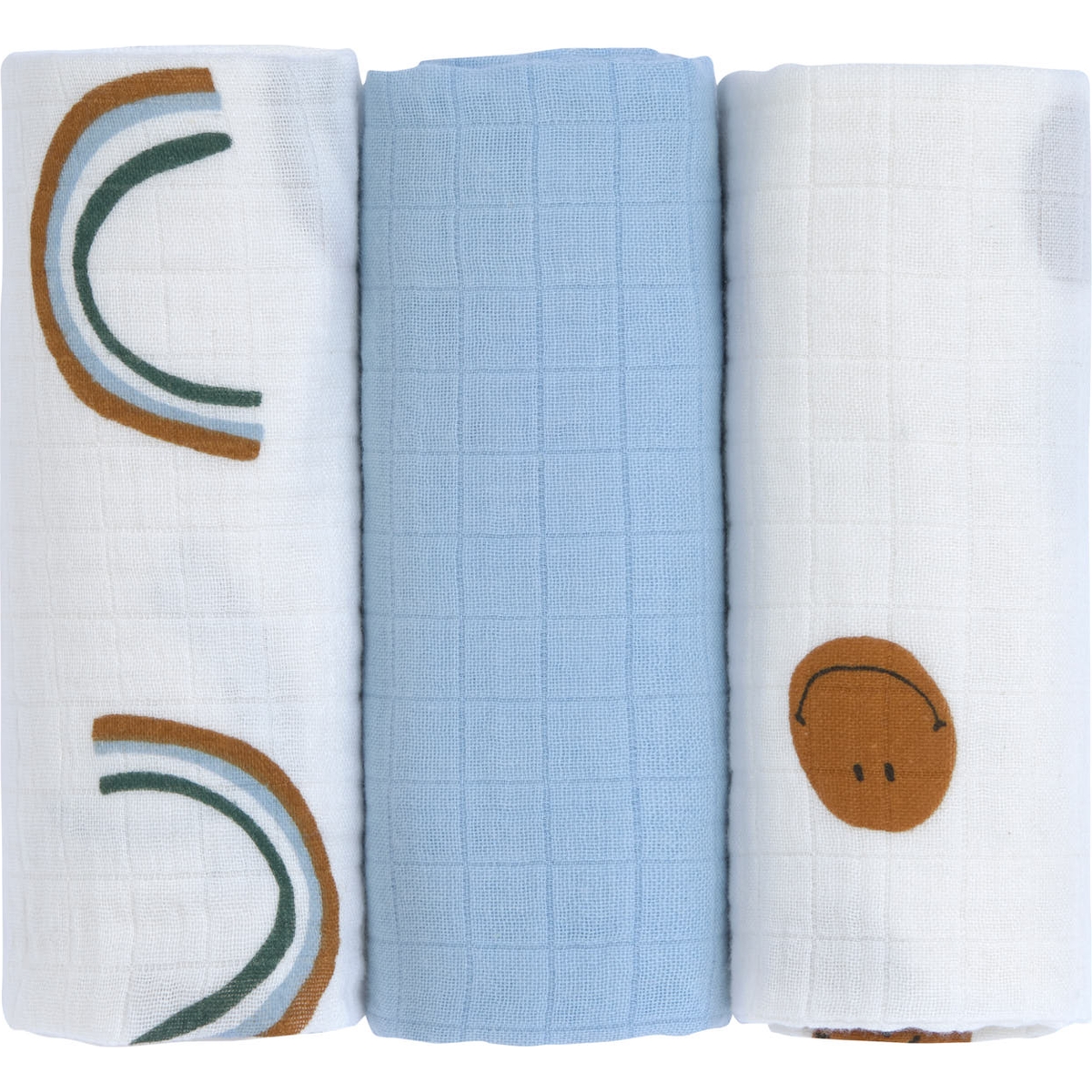 Lassig - Lot de 3 langes Happy Rascals Smile bleu ciel (60 x 60 cm)