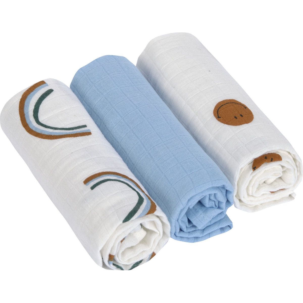 Lot de 3 langes Happy Rascals Smile bleu ciel (60 x 60 cm) (Lassig) - Image 4