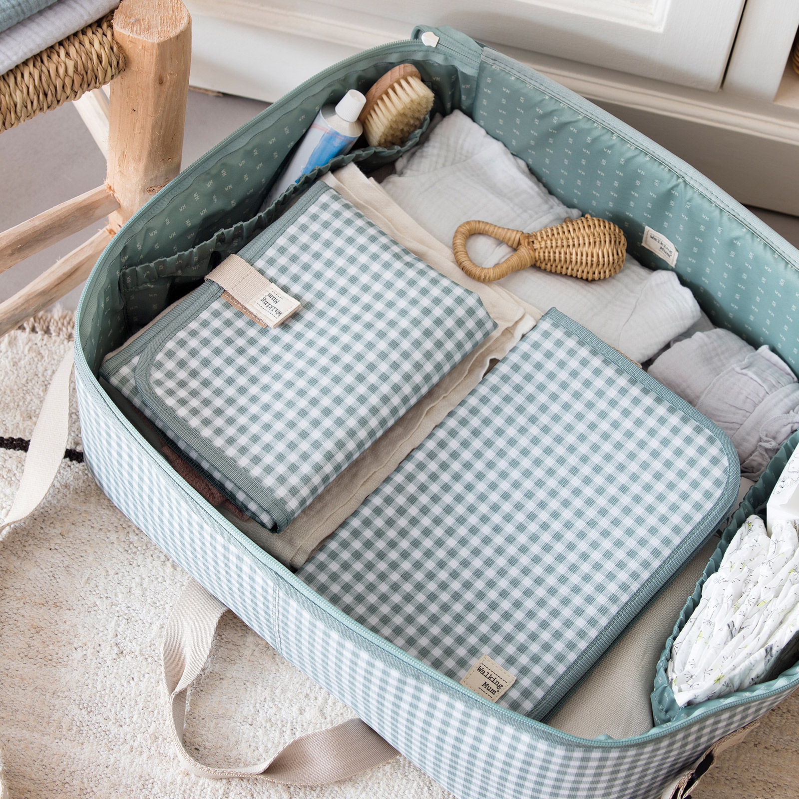 Valise de maternité I love vichy vert (Walking Mum) - Image 2