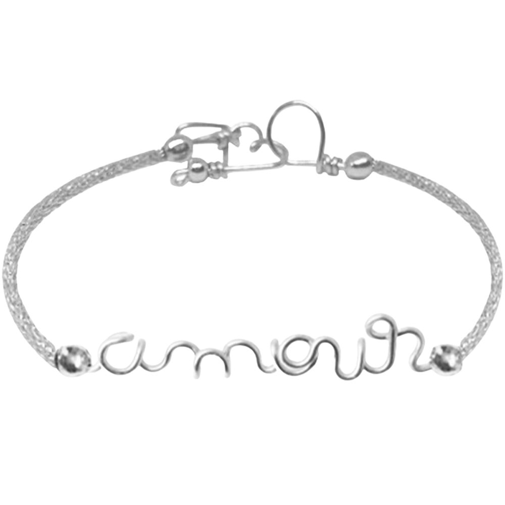 Padam Padam - Bracelet cordon paillette Amour argent (personnalisable)
