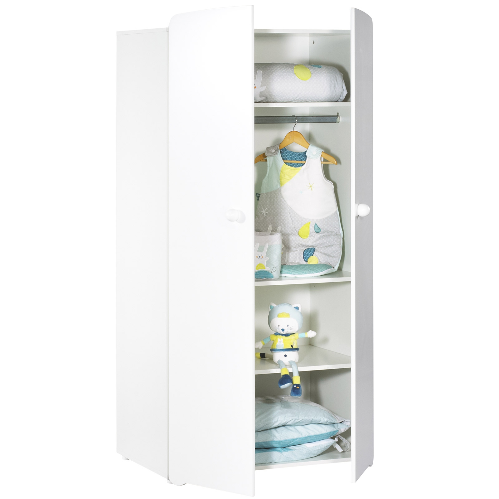 Armoire 2 portes New Basic Boutons boule blanc (Baby Price) - Image 3