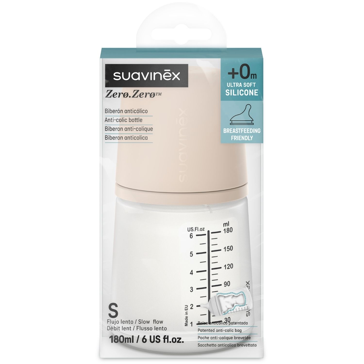 Biberon anti-colique Zerø.Zerø - Débit Lent - S Light (180 ml) (Suavinex) - Image 6