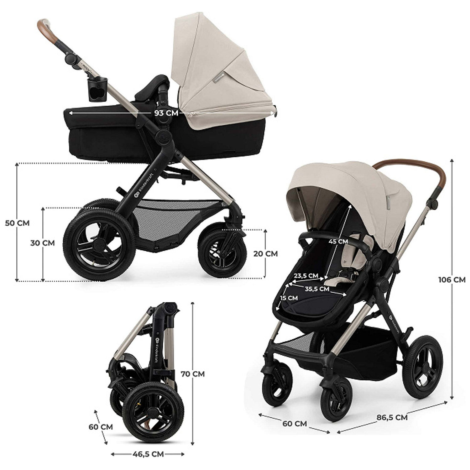 Poussette trio Moov 2 Air Sand Beige (Kinderkraft) - Image 9