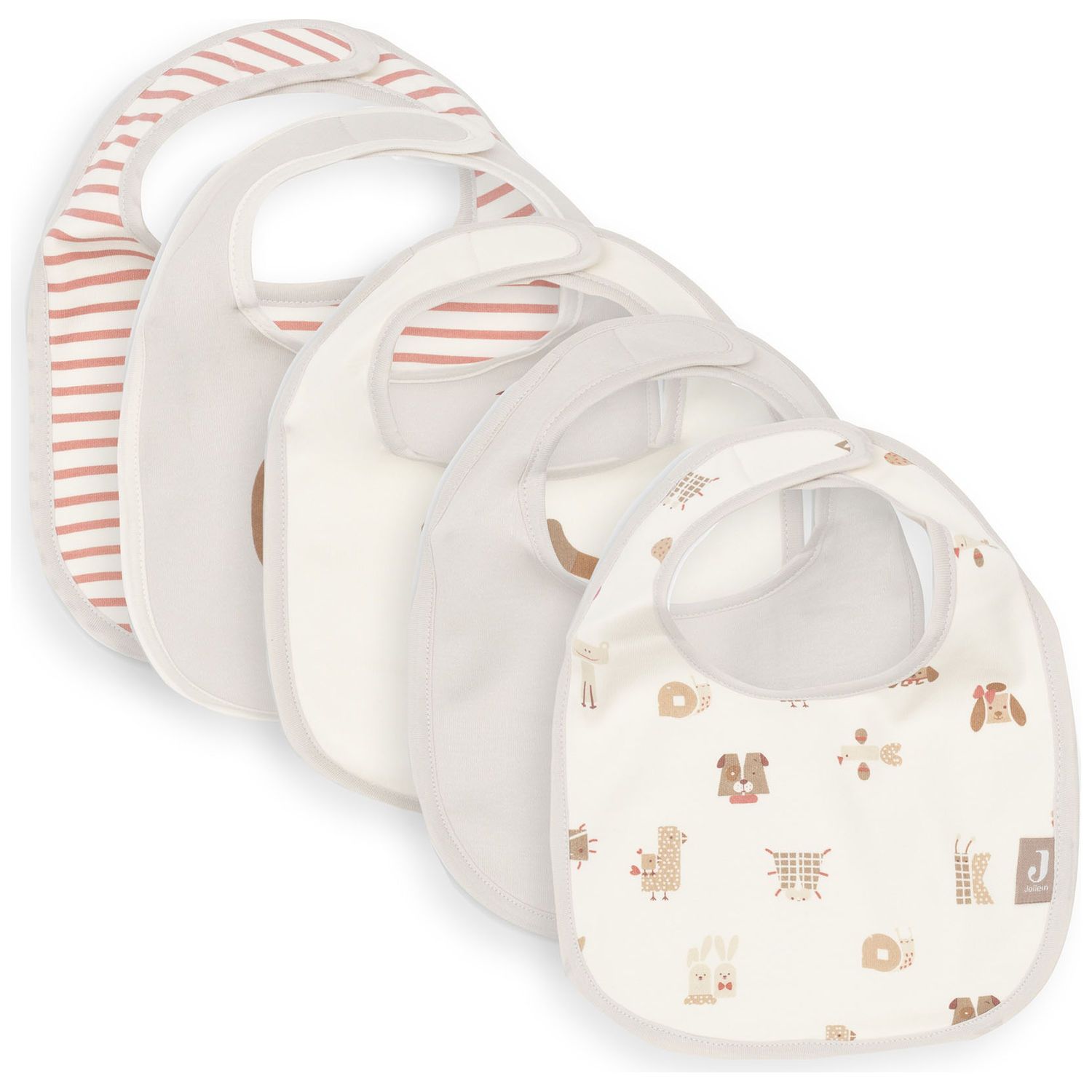 Jollein - Lot de 5 bavoirs imperméables Animal Friends